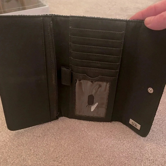 The Sak Women's Black Crochet Trifold Wallet Fold over Snap Closure - Picture 6 of 14